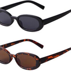 90s Sunglasses for Women Men Retro Small Oval Sunglasses